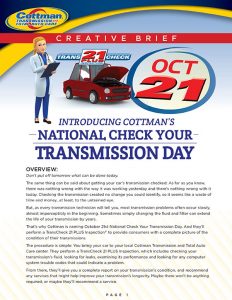 National Check Your Transmission Day Creative Brief